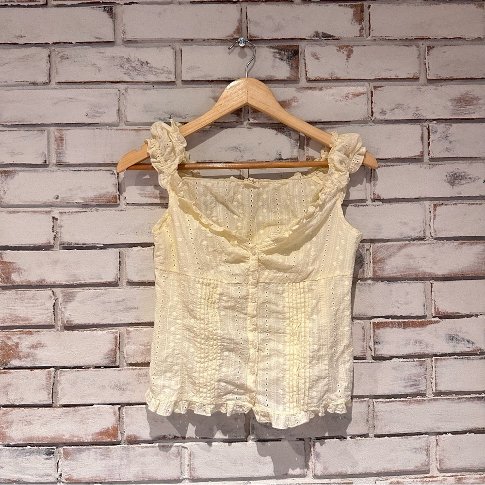 J Galt Light Yellow Ruffle Strap Eyelet Tank Top